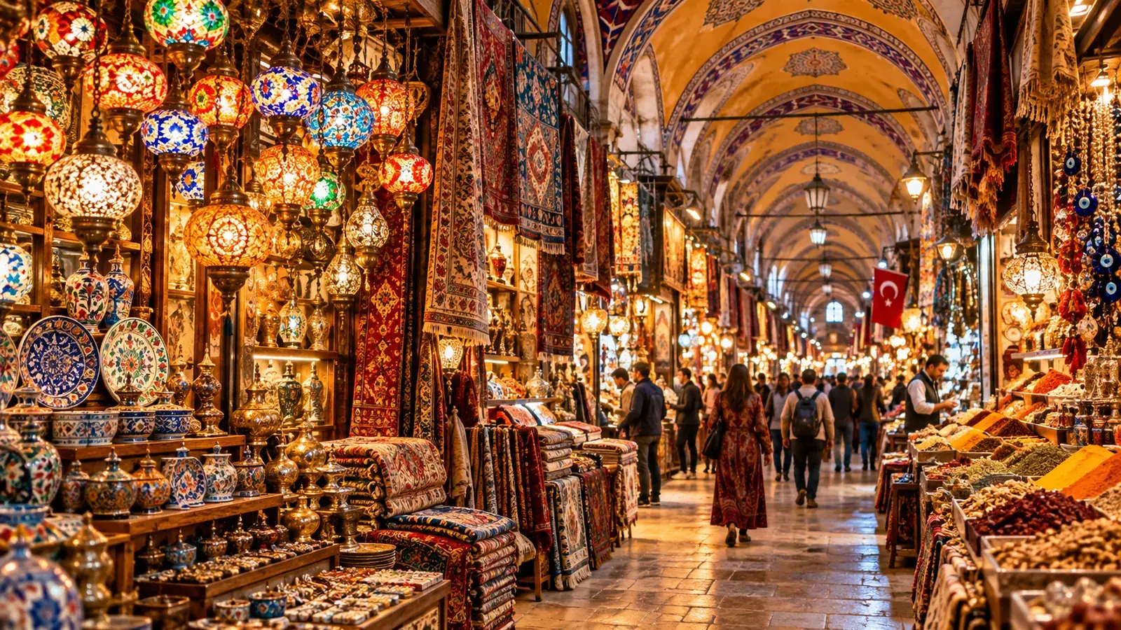 Shops inside Istanbul Grand Bazaar where cash can be useful alongside card payments