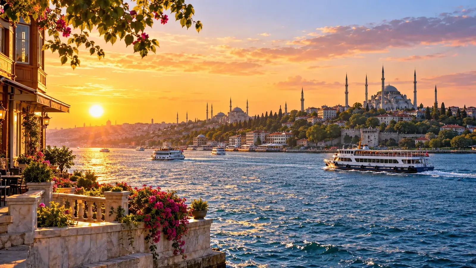 Istanbul waterfront at sunset at the start of a 10-day Turkey itinerary