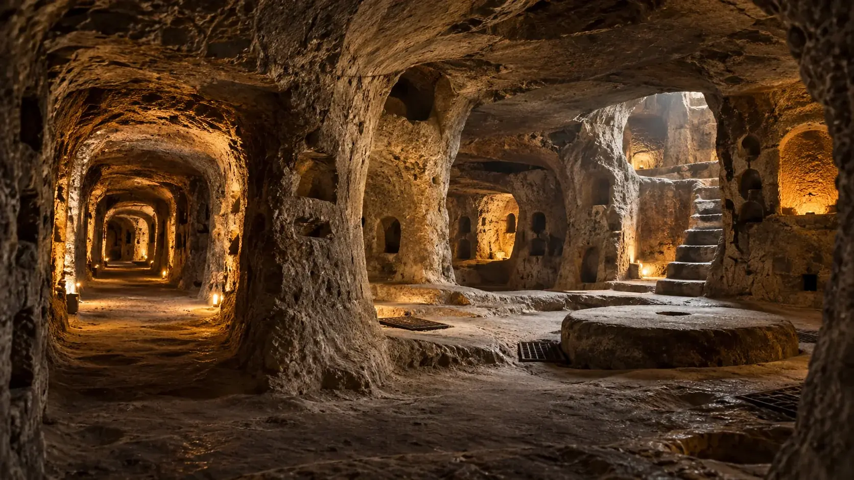 Rock-cut passages inside a Cappadocia underground city