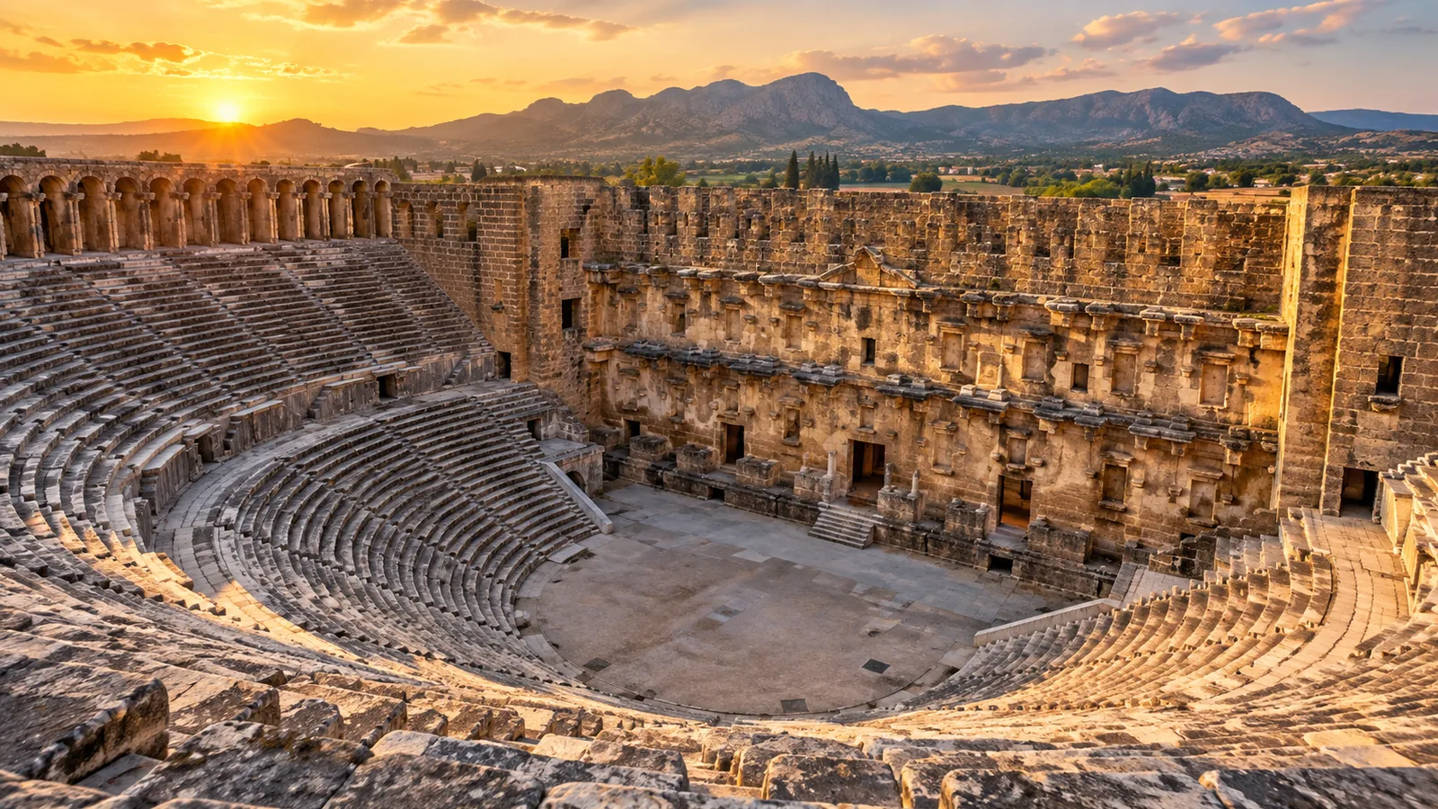 Aspendos ancient theatre at golden hour