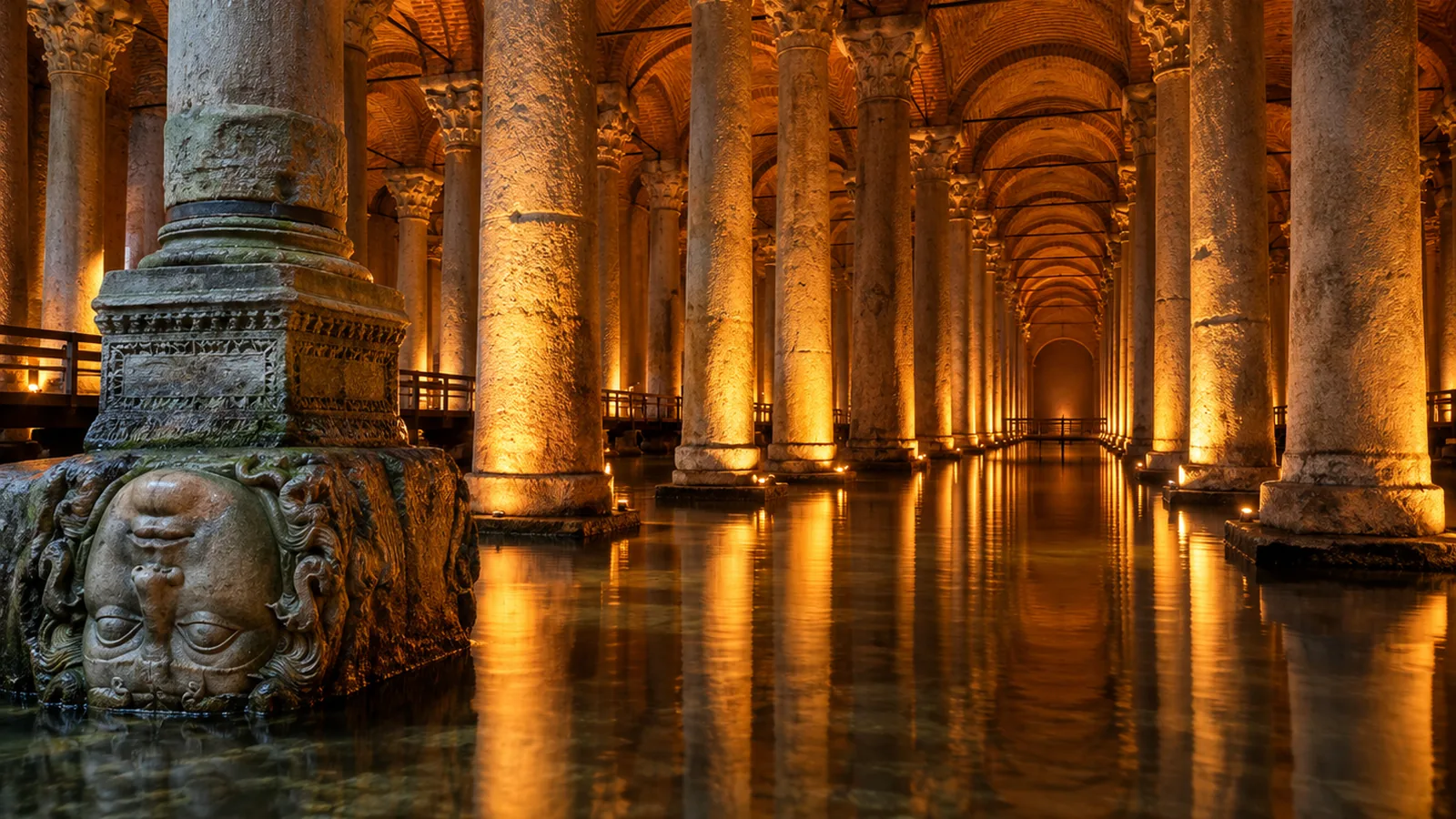 Basilica Cistern columns and water reflections