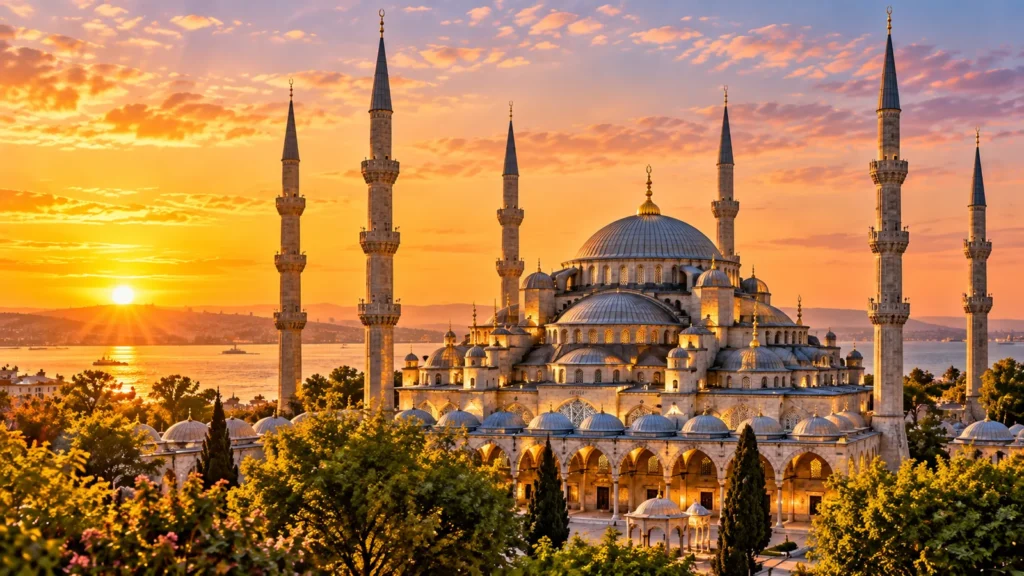Blue Mosque in Istanbul at golden hour