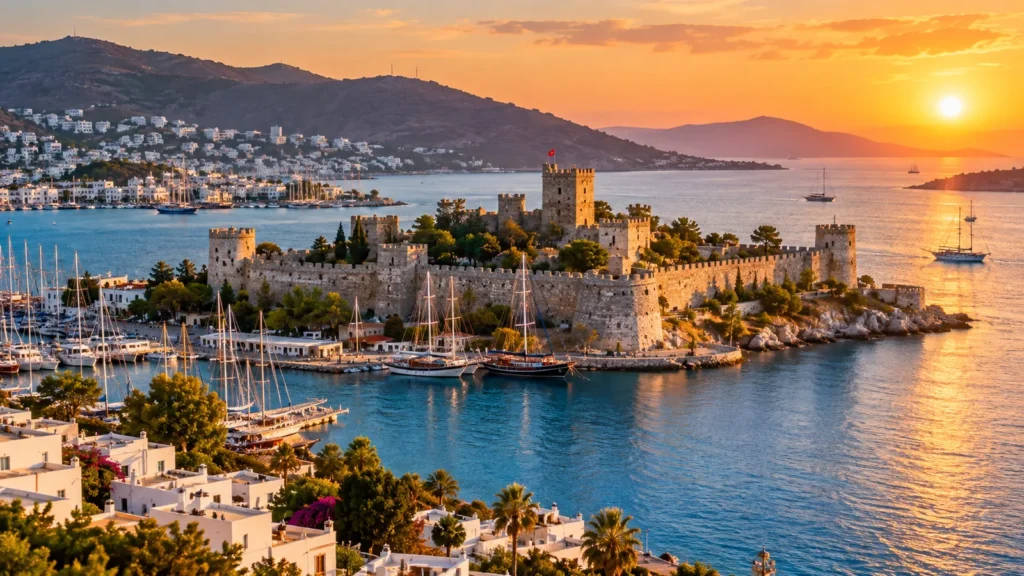 Bodrum Castle and harbour at sunset