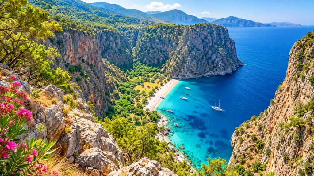 Butterfly Valley cliffs and turquoise sea