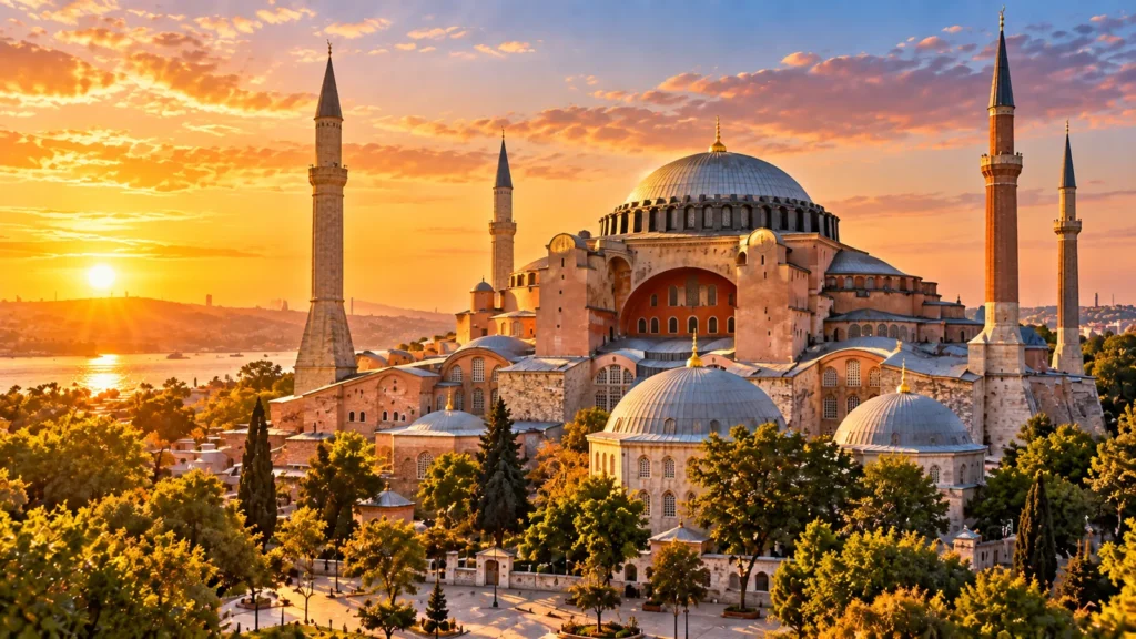 Hagia Sophia in Istanbul at golden hour
