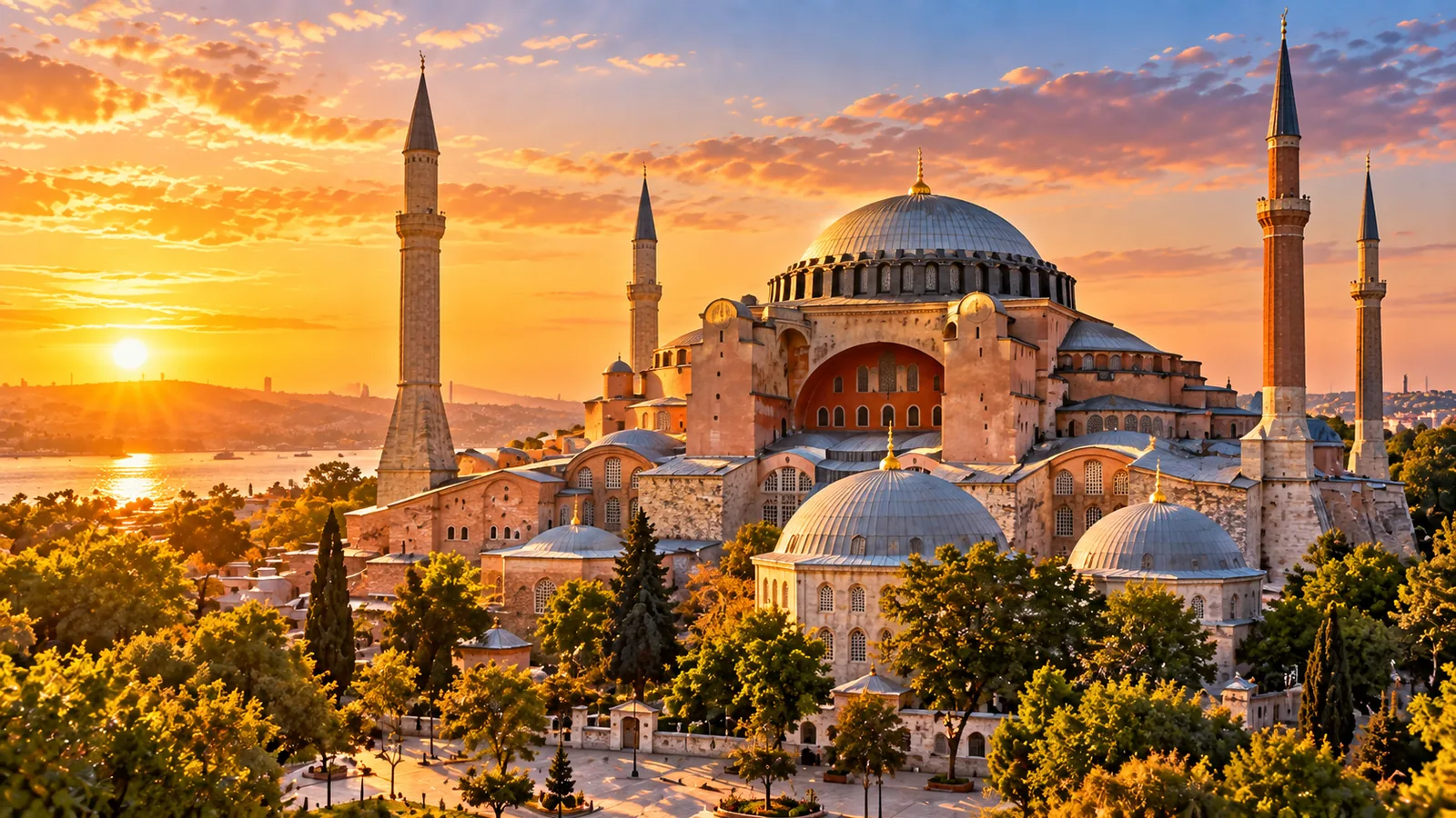 Hagia Sophia in Istanbul at golden hour