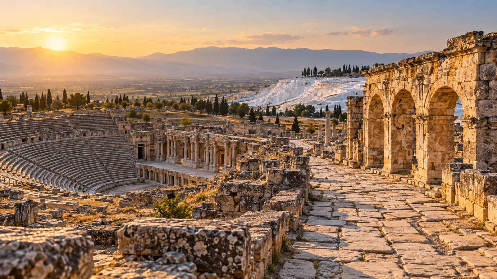Ancient Hierapolis ruins above Pamukkale