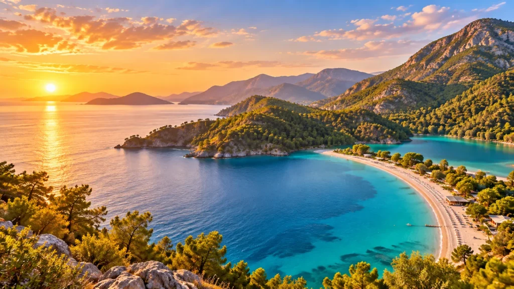 Oludeniz lagoon and Fethiye coast at golden hour