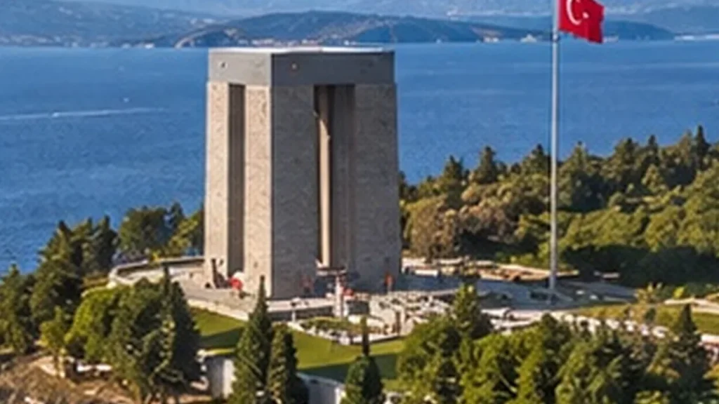 Canakkale Martyrs Memorial beside the Dardanelles on the Gallipoli Peninsula